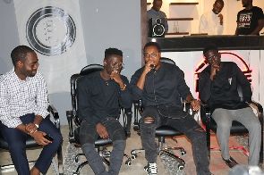 Shaker, second left and Ko-Jo Cue, right at the press soiree